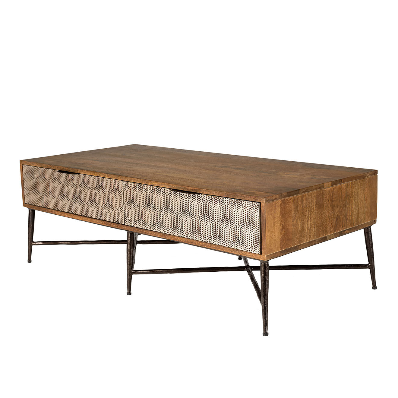 Macabane Table basse en bois de manguier 2 tiroirs Alix marron - 128x65x46 cm