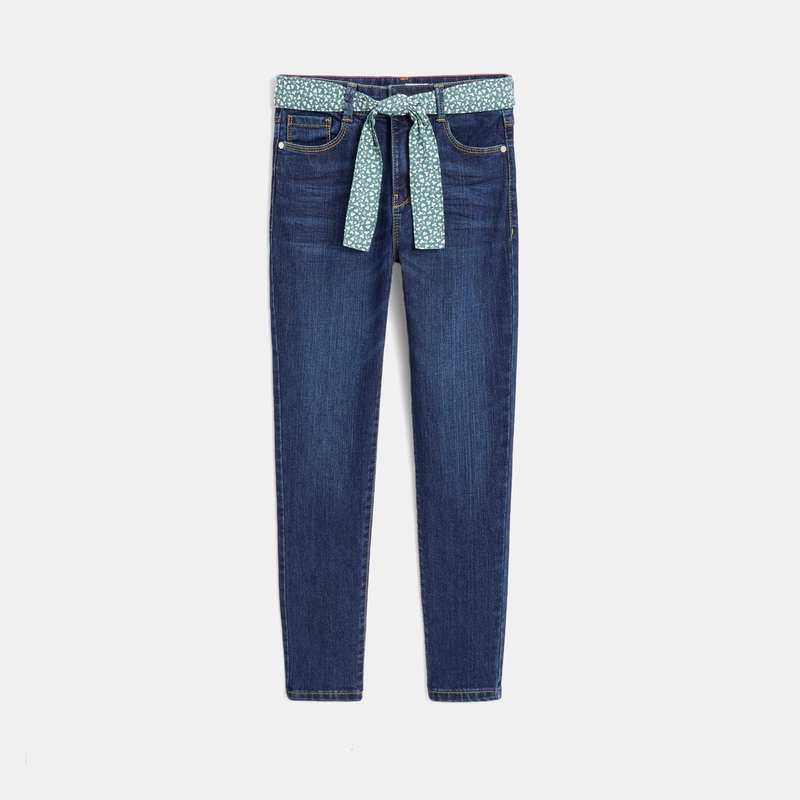 Jean skinny ceinturé bleu fille