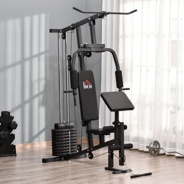 Gym Multigym Treningsutstyr Treningsstasjon Treningssenter Inkludert Vekter Med Rullepolstring Stål Kunstskinn Svart 148 X 108 X 207 Cm