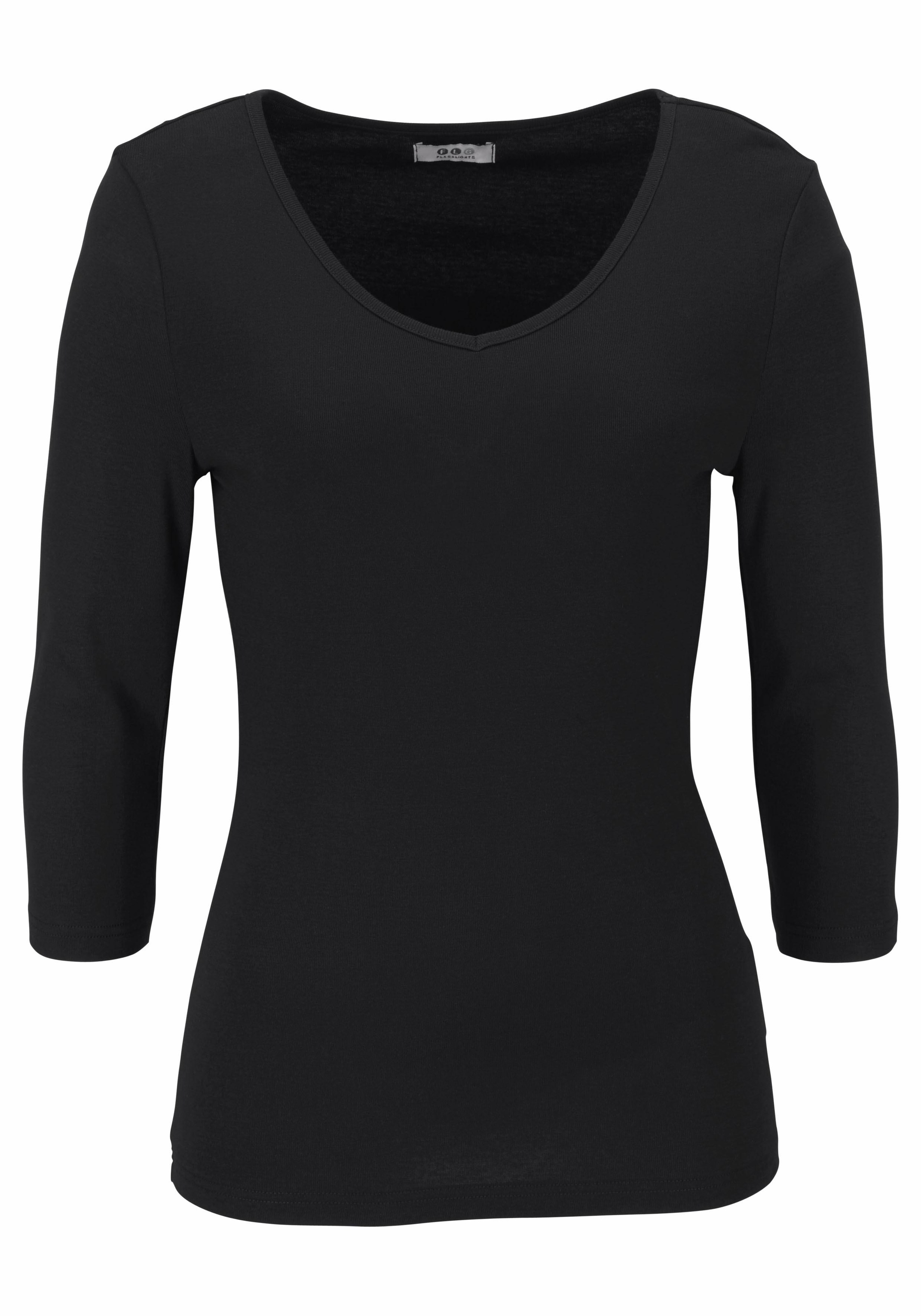 Flashlights V-Shirt, 2 Stk. unifarben,  V-Ausschnitt,  Basic-Stil,  aus Baumwolle,  im 2er-Pack