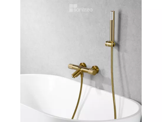 Mitigeur de Baignoire et Douche anti-calcaire Thermostatique Or Brossé IMEX LINE BTD038-4OC