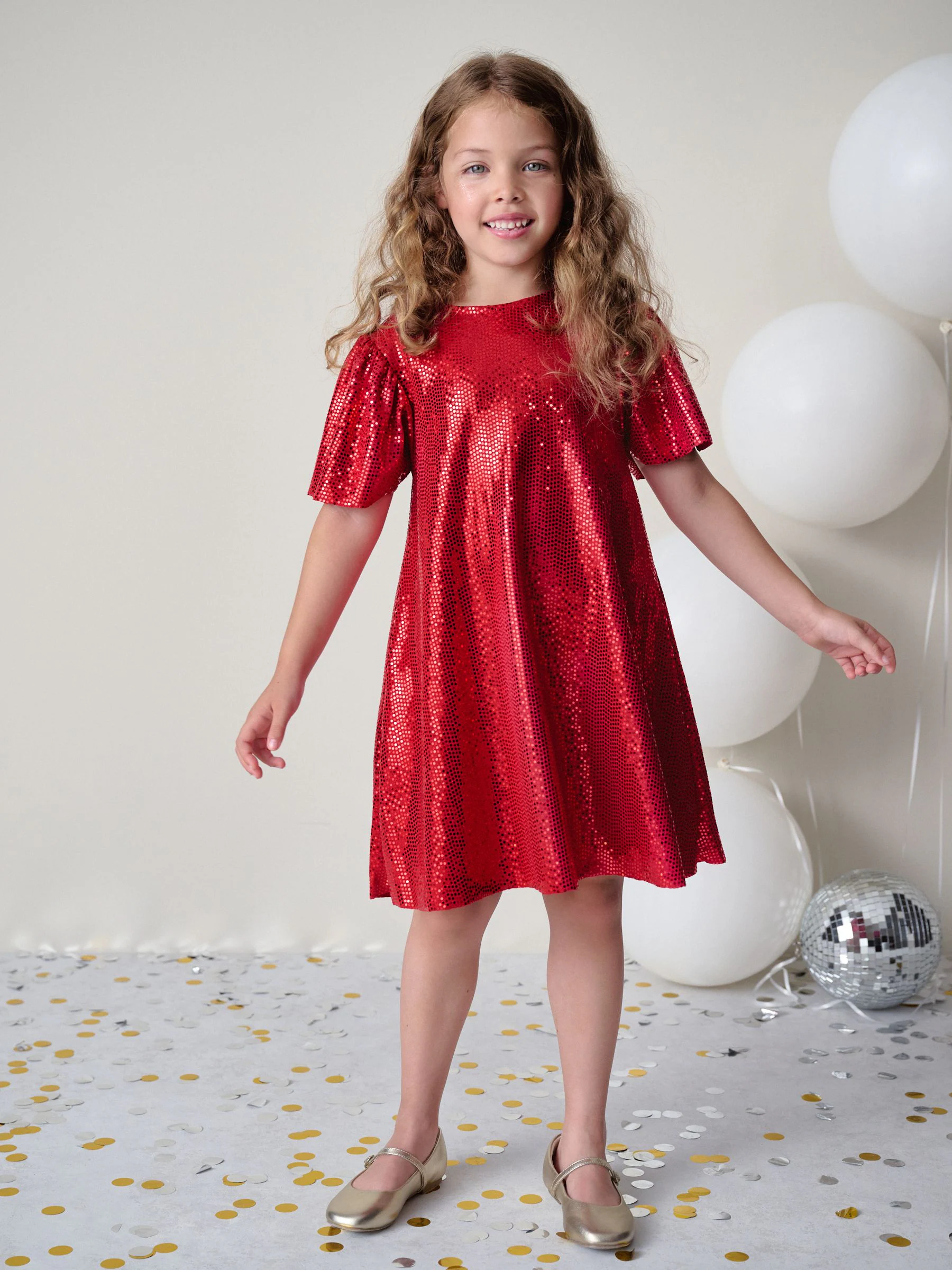 Rood - Jurk met glitters (3-16jr)