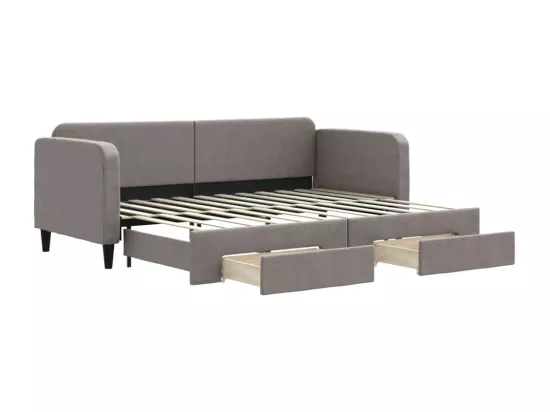 Lit de jour avec gigogne et tiroirs taupe 80x200 cm tissu