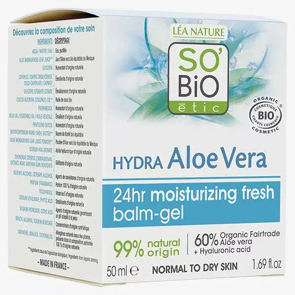 Bálsamo-gel hidratante So'Bio Étic Hydra Aloe Vera com frescor orgânico por 24 horas, 50ml