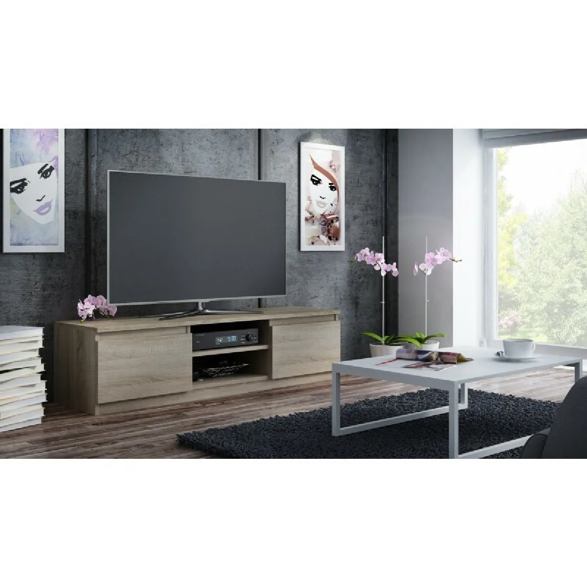 VIVALDI Meuble TV Malawi - Chêne sonoma 120 cm