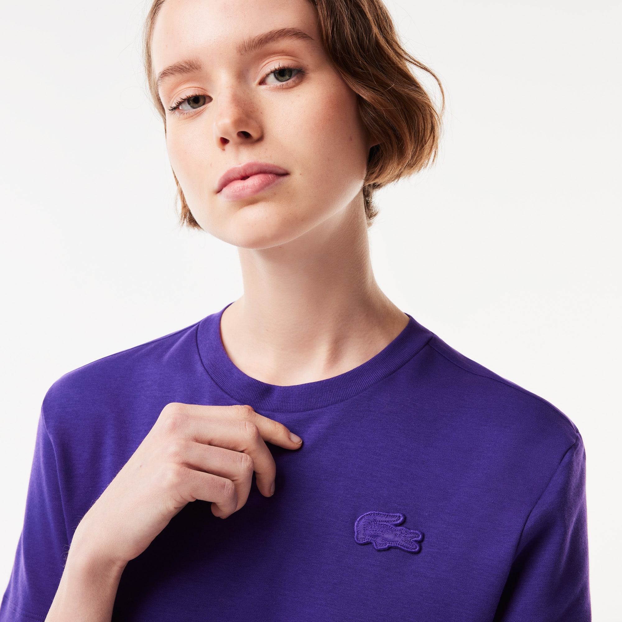 T-shirt avec crocodile en relief sur la poitrine T-Shirts - Violet - Lacoste - Femme