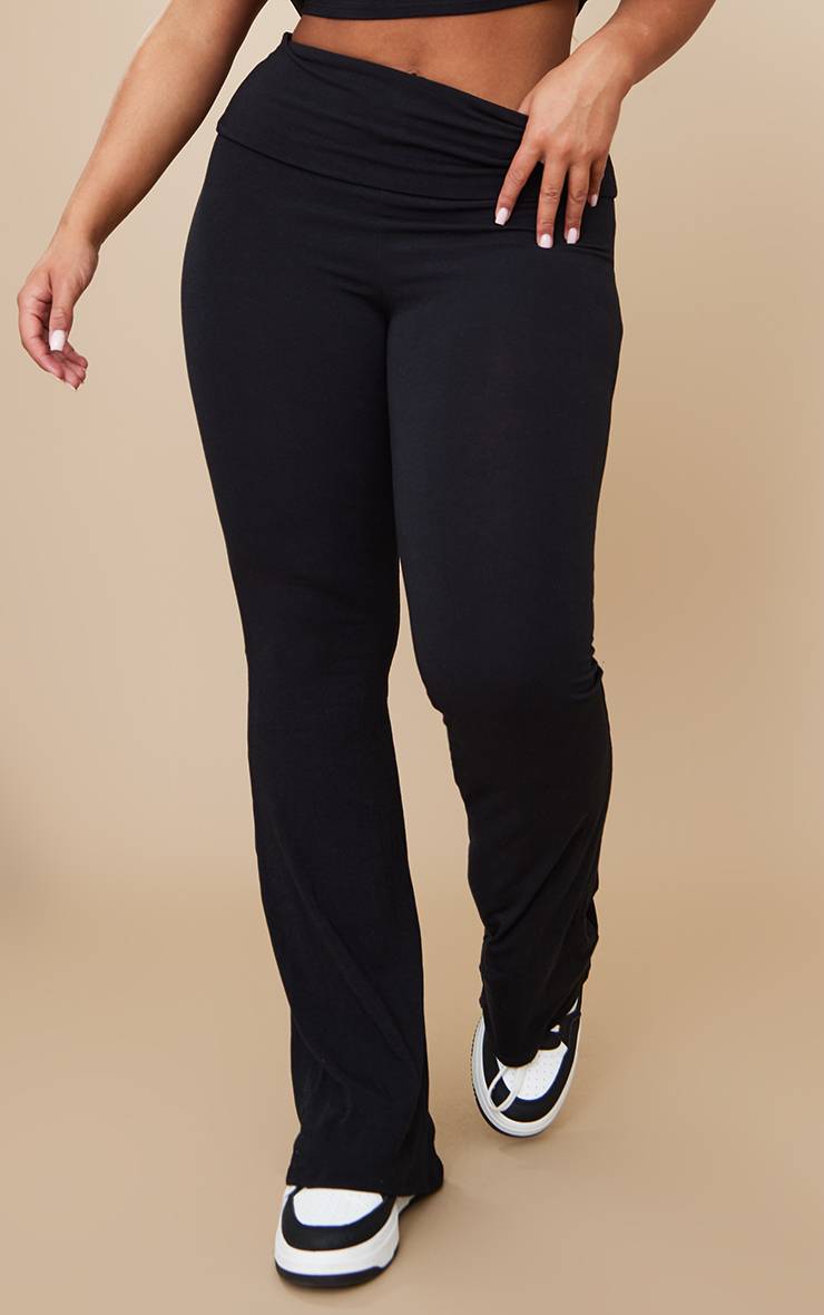 Noir Pantalon Évasé Taille Haute Pliable En Jersey Contour Shape