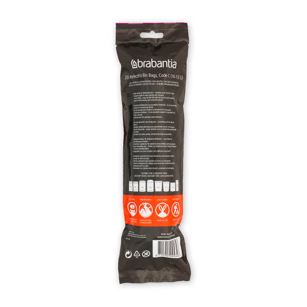Brabantia PerfectFit afvalzak met trekbandsluiting code C, 10-12 liter, 20 stuks/rol - White