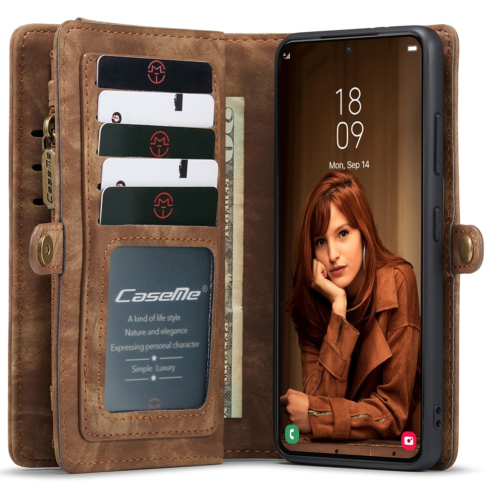Samsung Galaxy S22 5G 2in1 Leder Tasche   Magnet Hardcase Karten Etui - Dunkelbraun