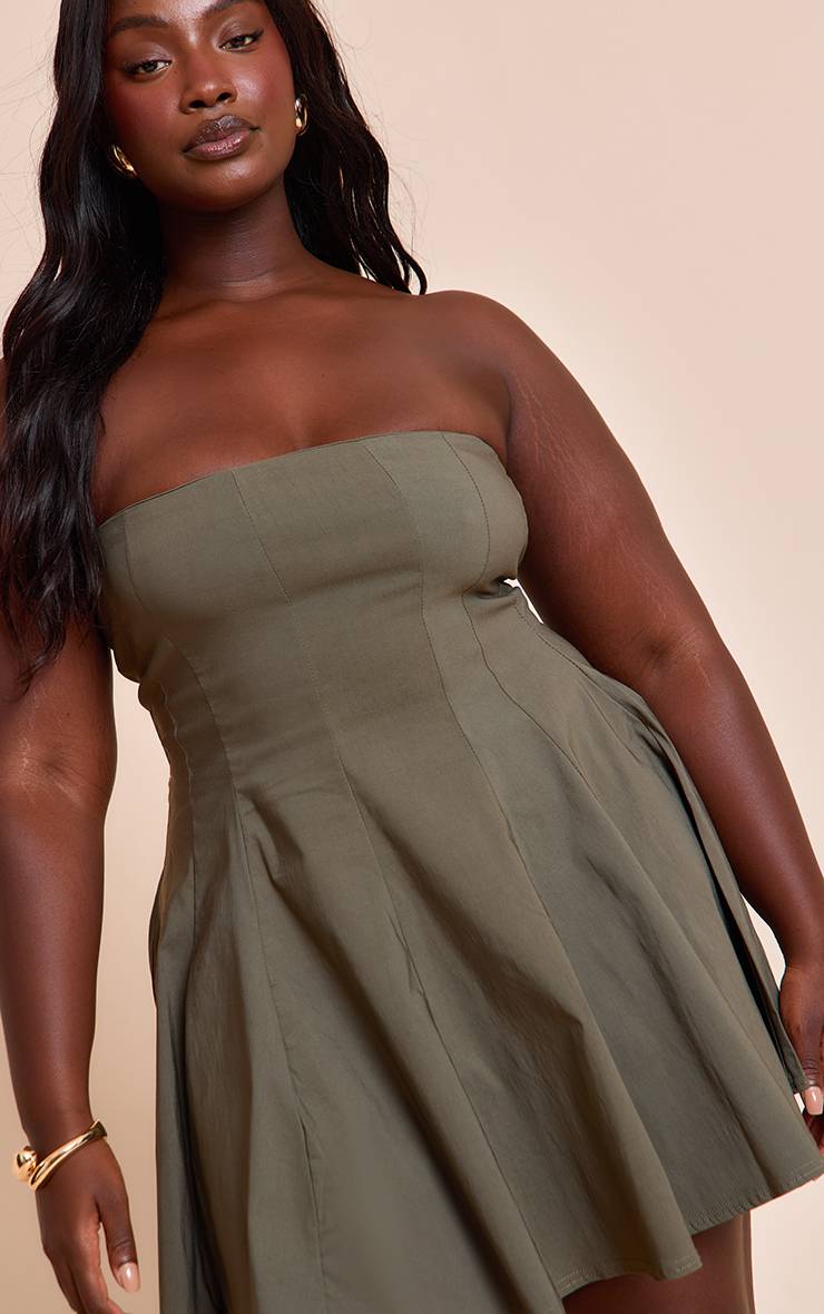 Kaki Robe Droite Plissée À Bandeau En Tissu Extensible Stretch Grande Taille