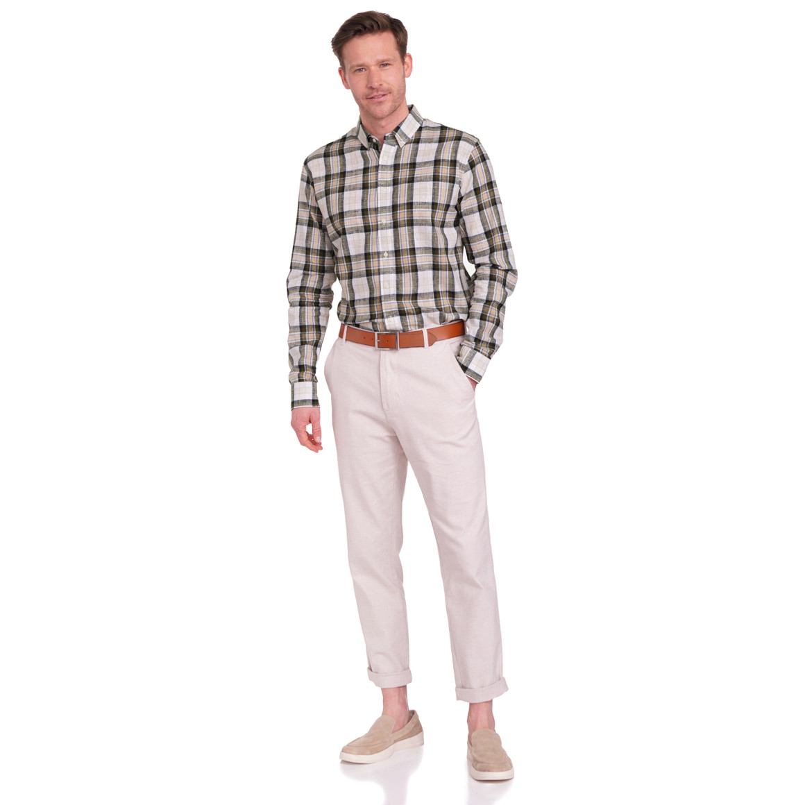 VanVaan Herren Leinen-Hemd mit Karo-Muster weiss / bunt