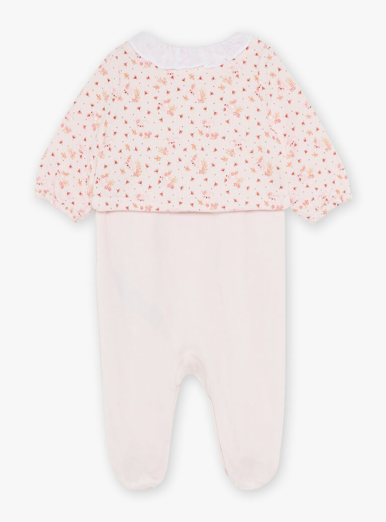 Ensemble grenouillère et gilet rose clair à fleurs
