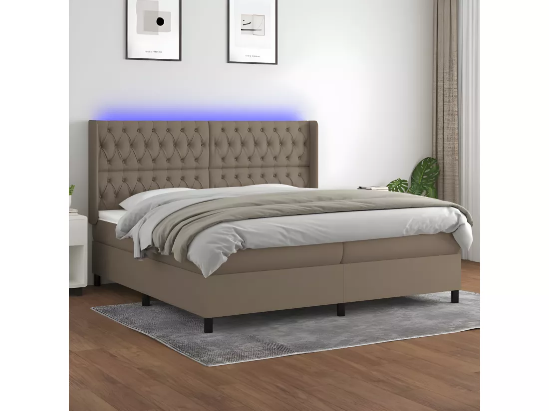 Sommier tapissier et matelas et LED Taupe 200x200 cm Tissu