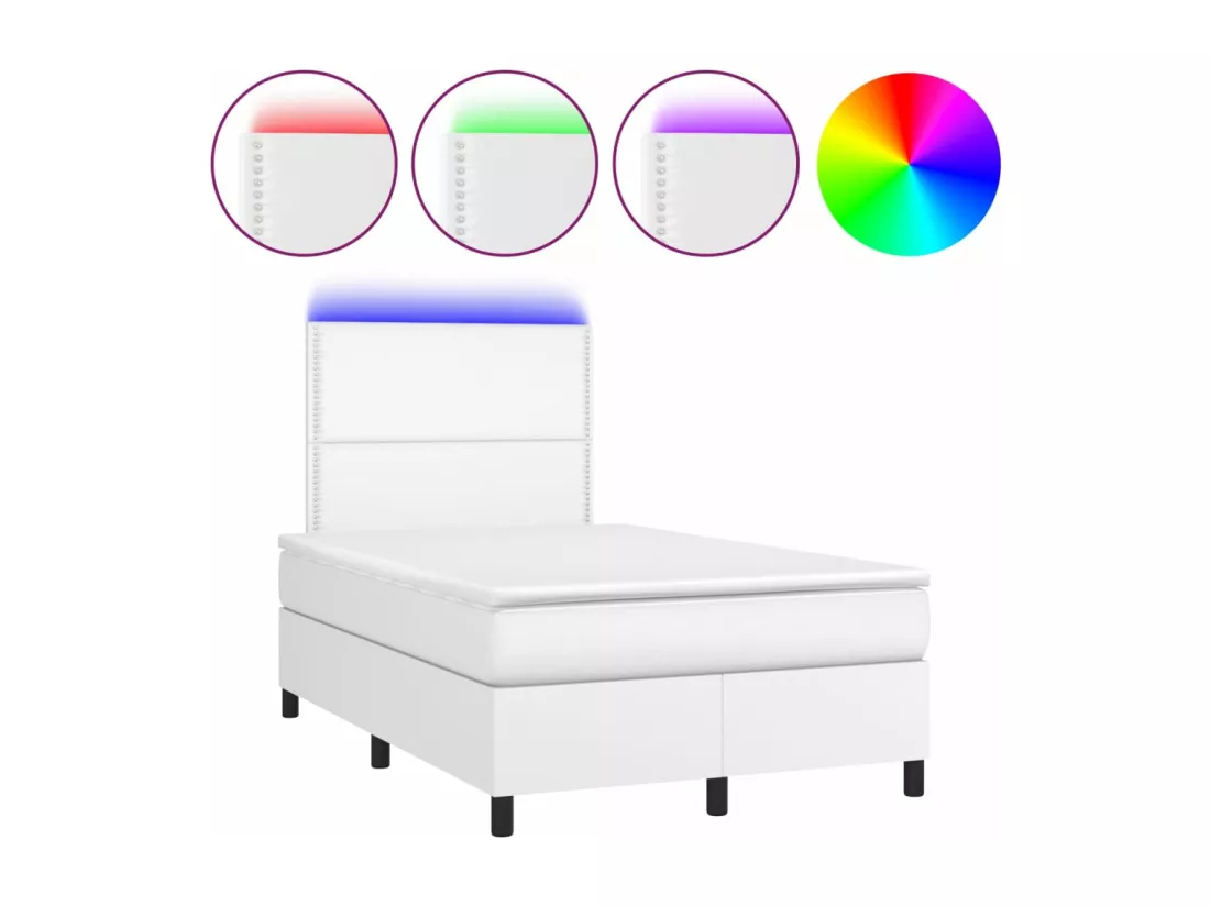 Sommier tapissier et matelas et LED Blanc 120x200 cm Similicuir