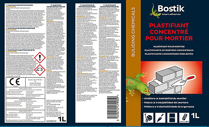 Traitement Bostik Plastifiant Concentré pour Mortier 1L