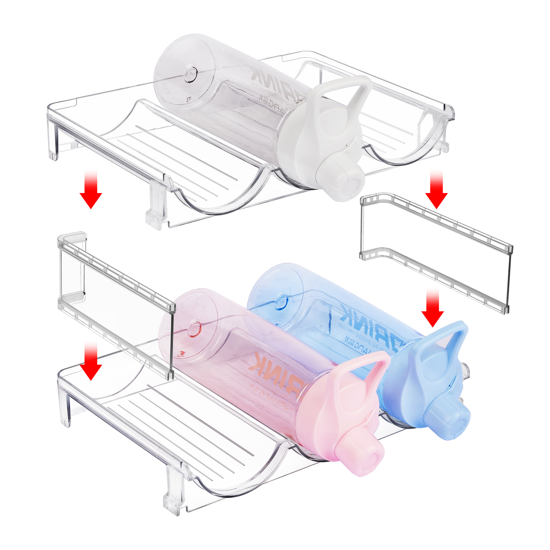 (28x35cm) 12-fach Shaker Flaschen Organizer Kühlschrank Trinkflaschen Rack Stapelbarer Getränke Halter - Transparent
