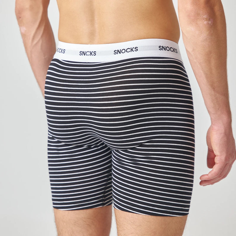 Lange Boxershorts mit Streifen aus Bio-Baumwolle Schwarz (Streifen)