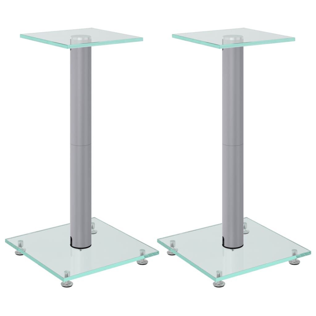 vidaXL Speakerstandaards, 2 stuks, zilver, gehard glas, 1 paal