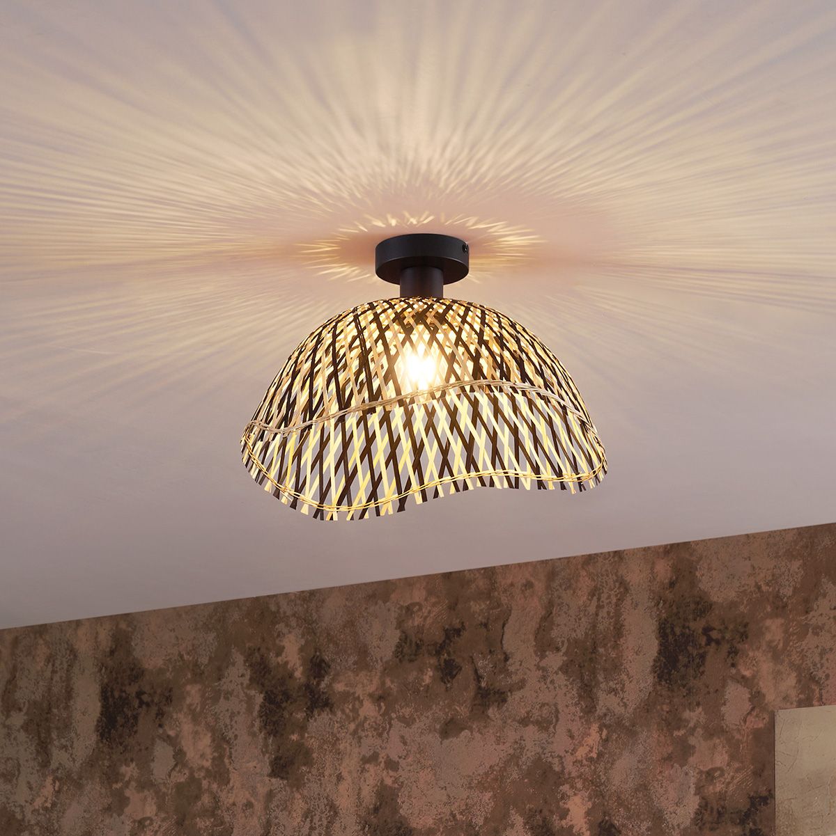 Art Deco plafondlamp zwart bamboe 40cm - Alka