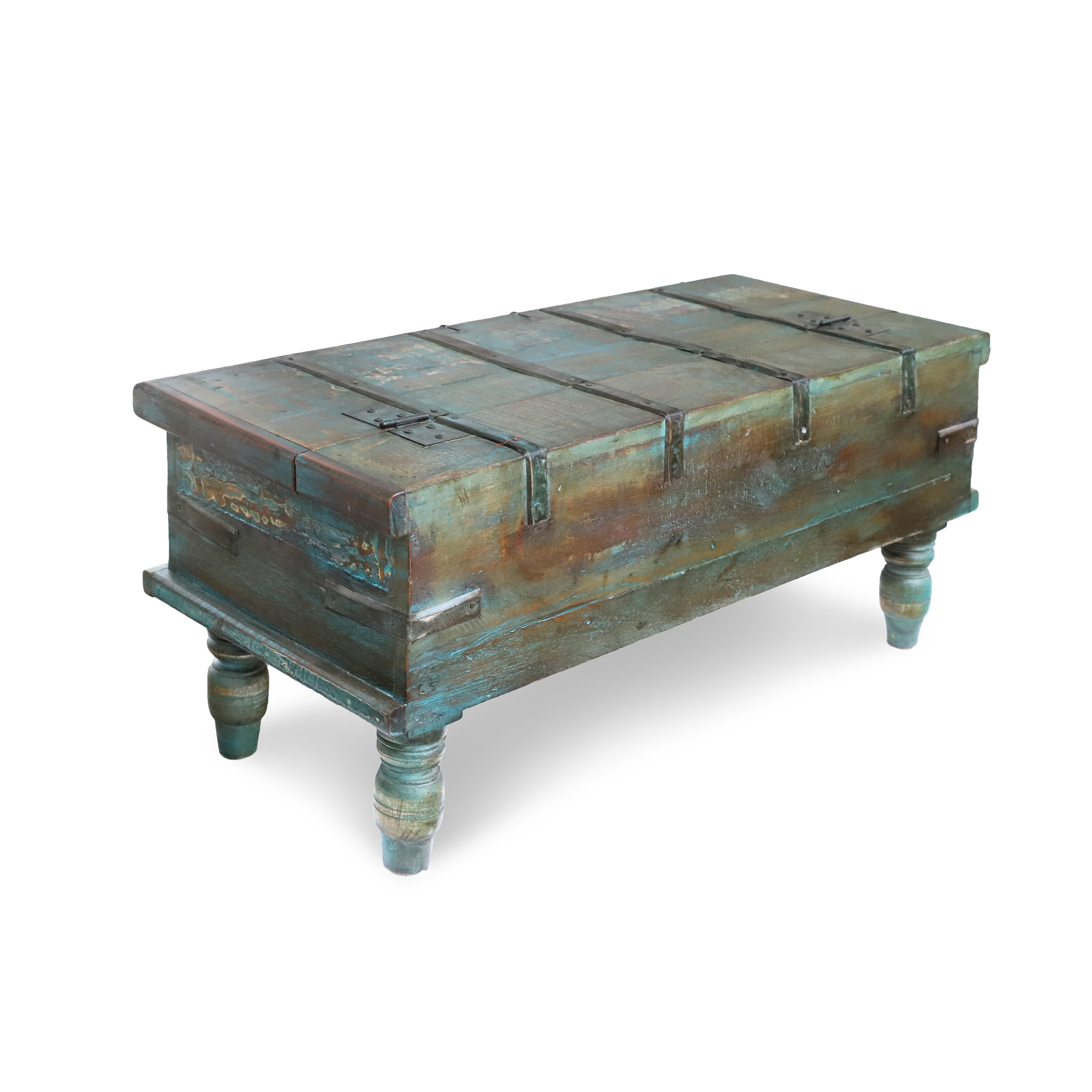 Holztruhe blau, B 86 cm, H 38 cm, L 36 cm von fischer's lagerhaus