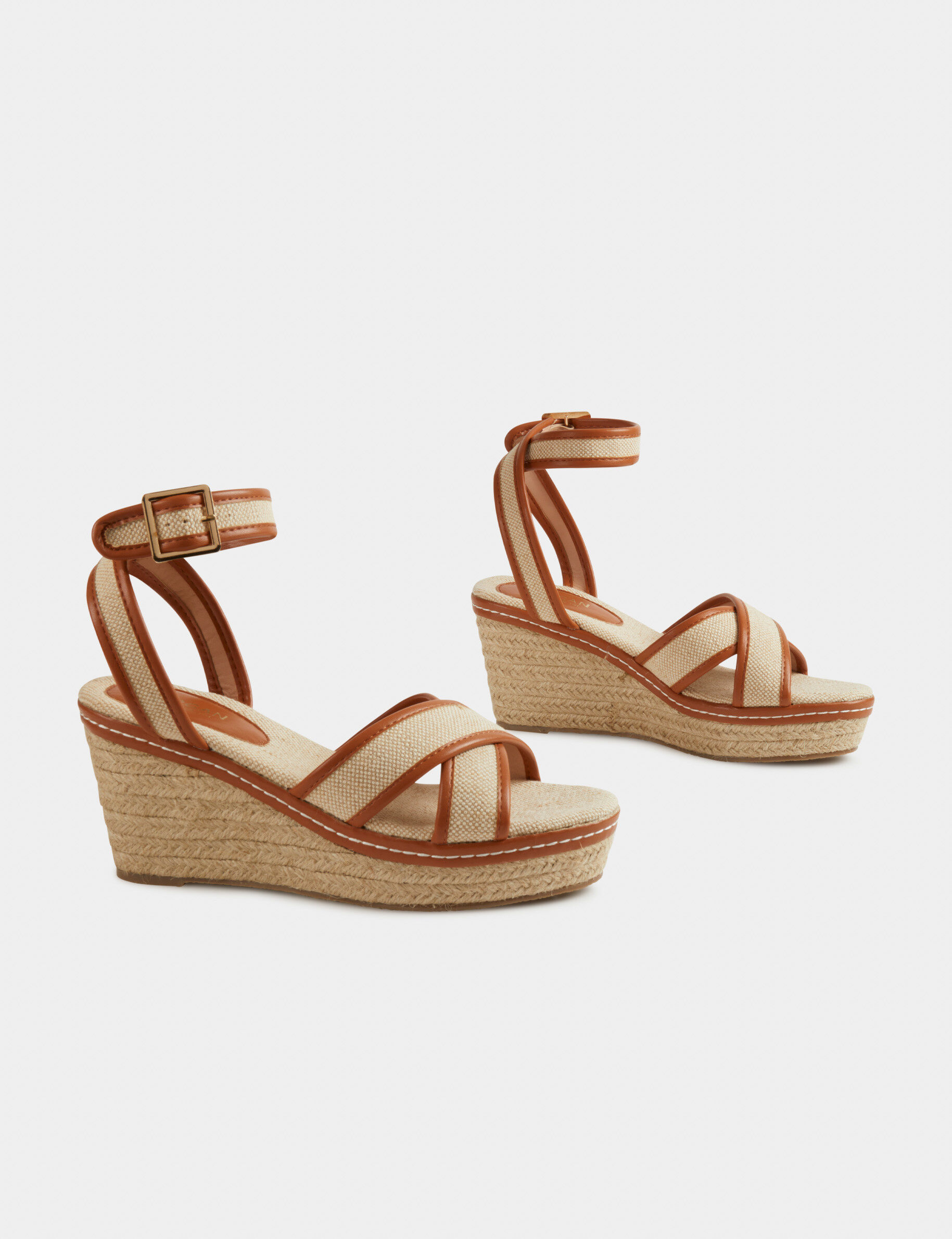 Sandales compensées aspect tressé beige femme - beige