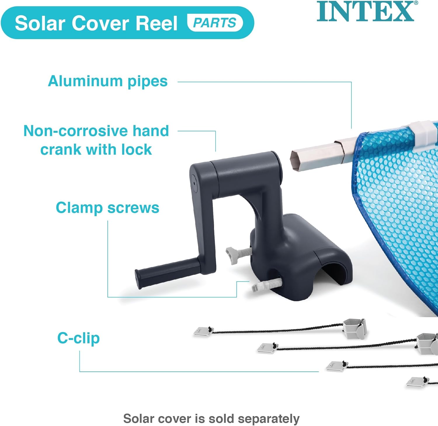 Intex 28051 – Solar-Abdeckrolle, für Pools 274–488 cm, Aluminium und PVC, Grau