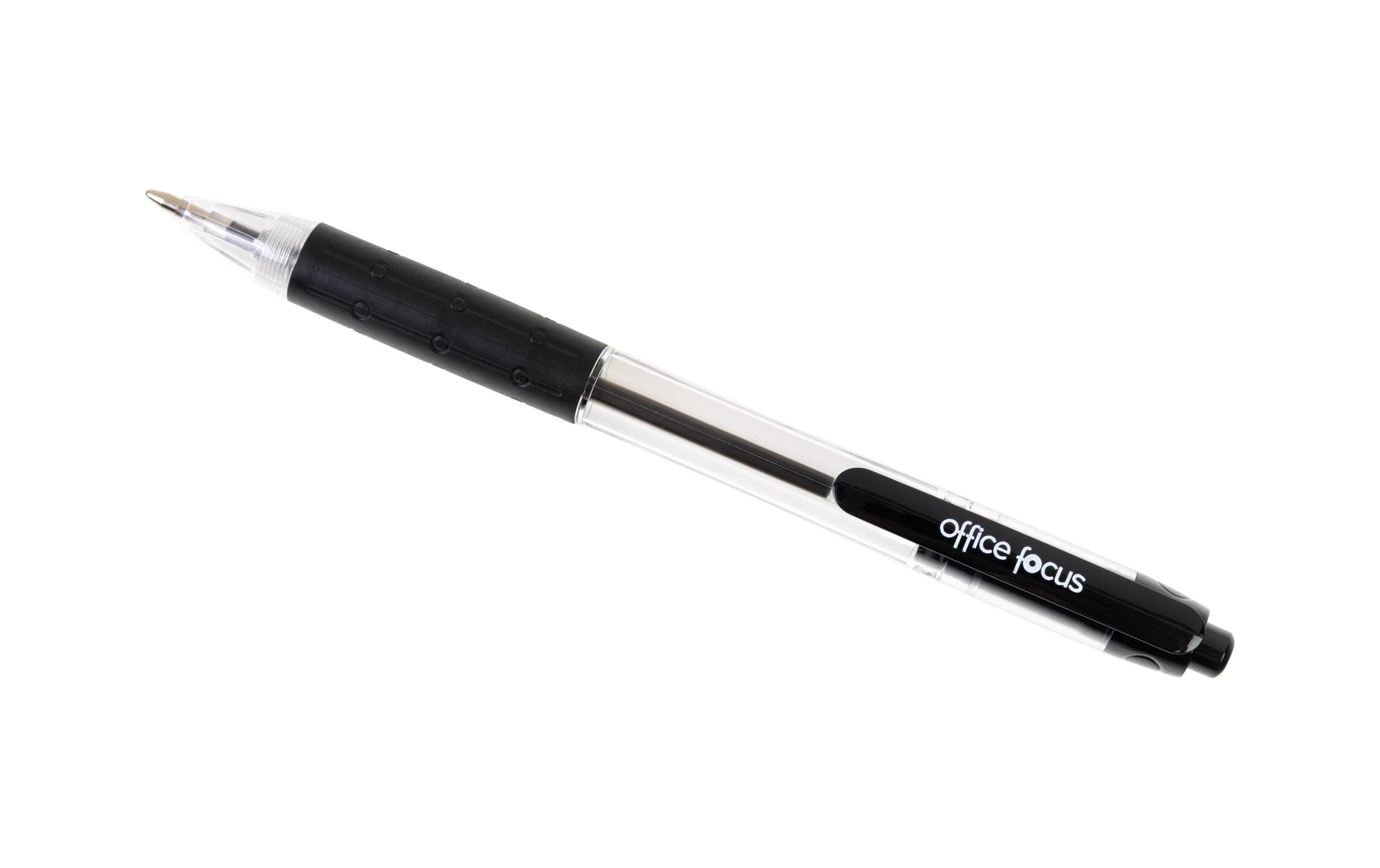 Kugelschreiber Office Focus 1 mm Mine, Schwarz, 12 StückDruckkugelschreiber mit Clip und weichem Griff