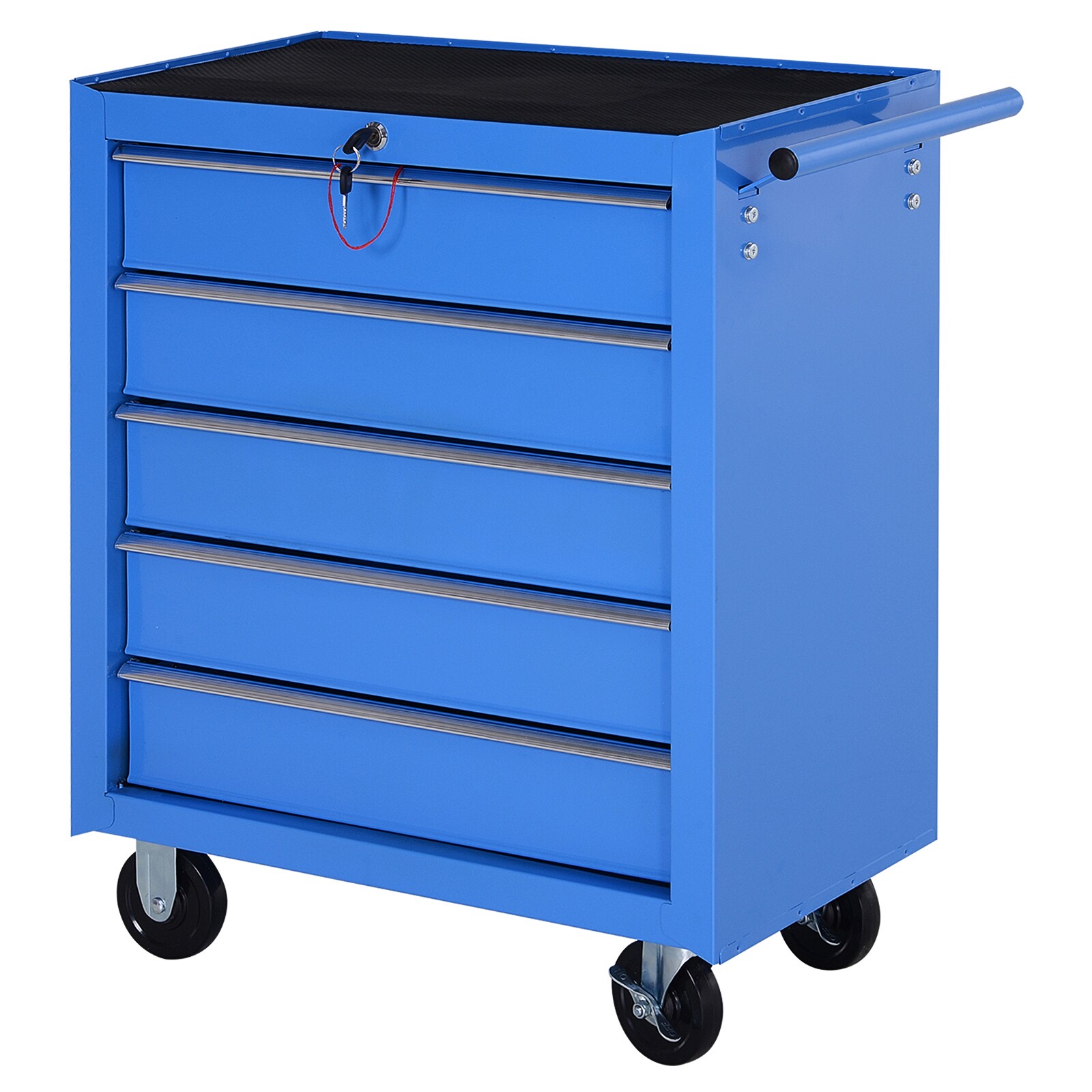 HOMCOM Fahrbarer Werkstattwagen mit 5 Schubladen blau 67,5 x 33 x 77 cm (BxTxH ohne Räder)