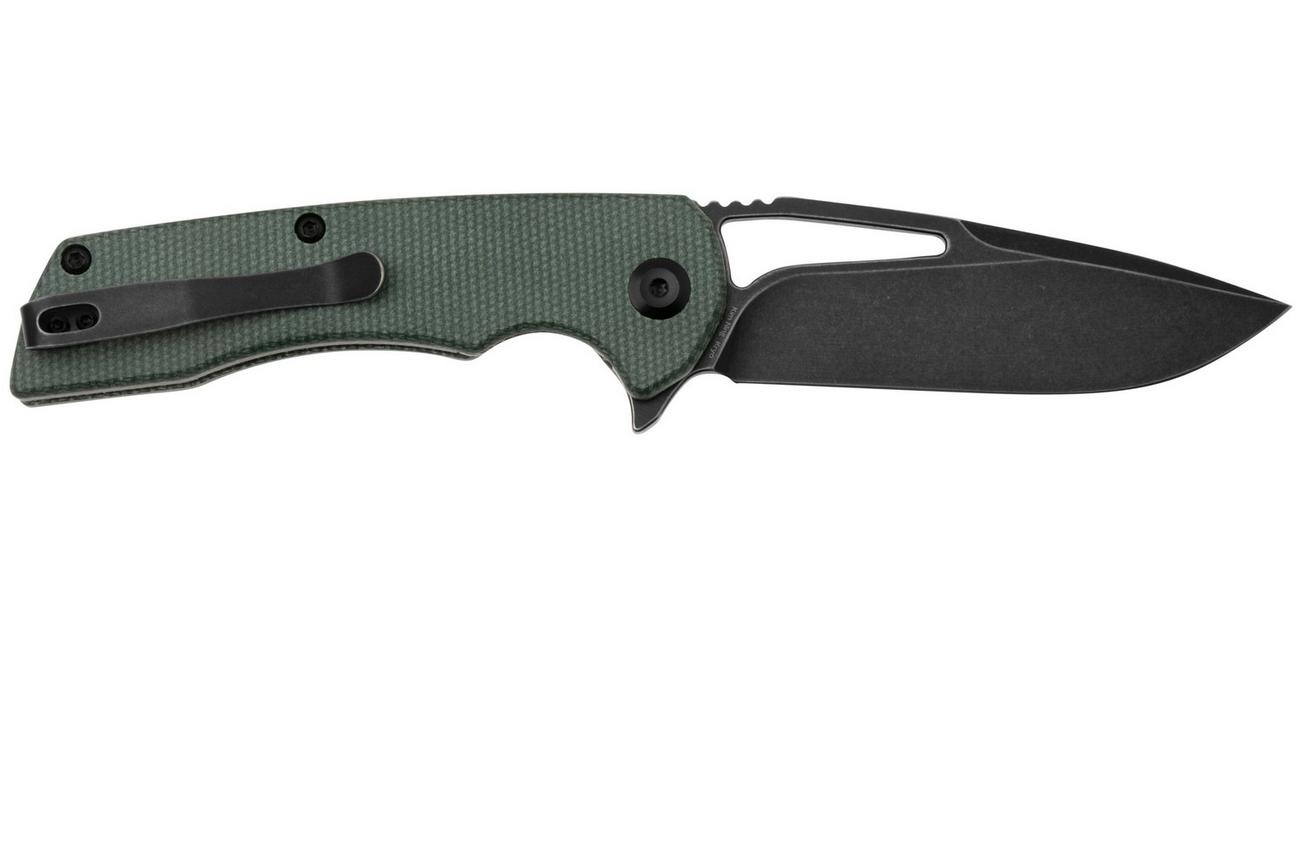 Kansept Kryo T1001M2 Blackwashed 12C28N, Green Micarta, zakmes, Kim Ning design