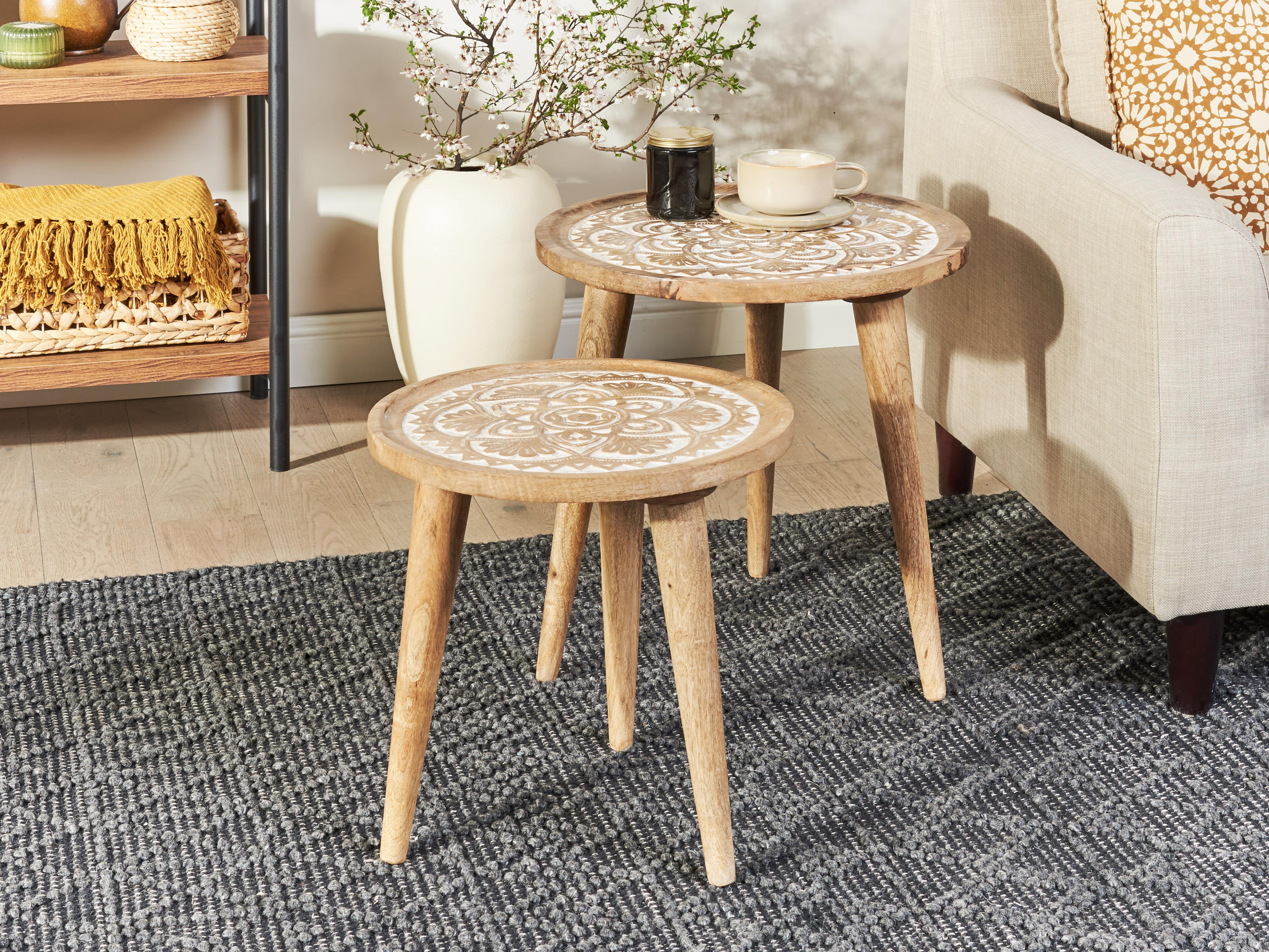 Set van 2 bijzettafels SAKITA Mangohout Bruin/wit