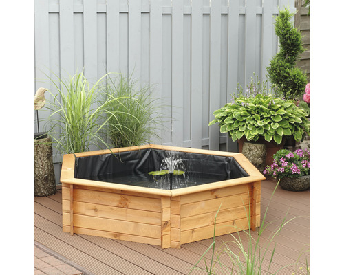 Verhoogde vijver, minivijver, verhoogd bed promadino hexagon 150 cm incl. zonnepomp 570 l 170 x 149 x 40 cm