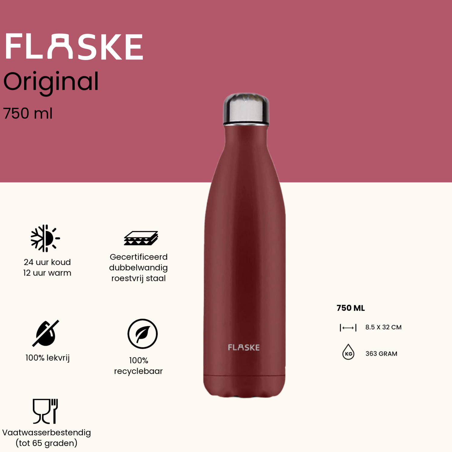 Flaske 750 ml  rvs drinkfles - Lava