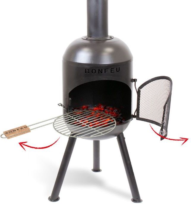 BonFeu BonSolo Tuinhaard - Zwart - Staal - Houtkachel met Grill - Buitenkoken