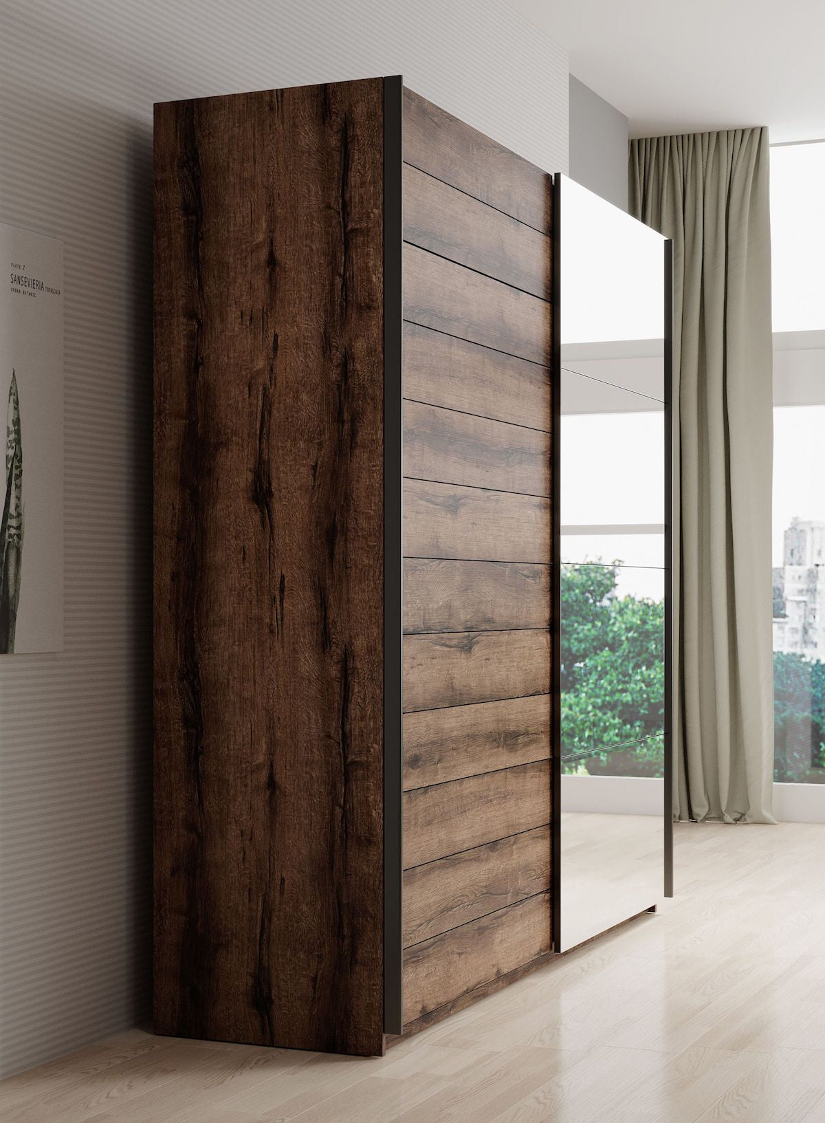 Brown - Kledingkast met schuifdeuren - Eiken - 180x57x210 cm