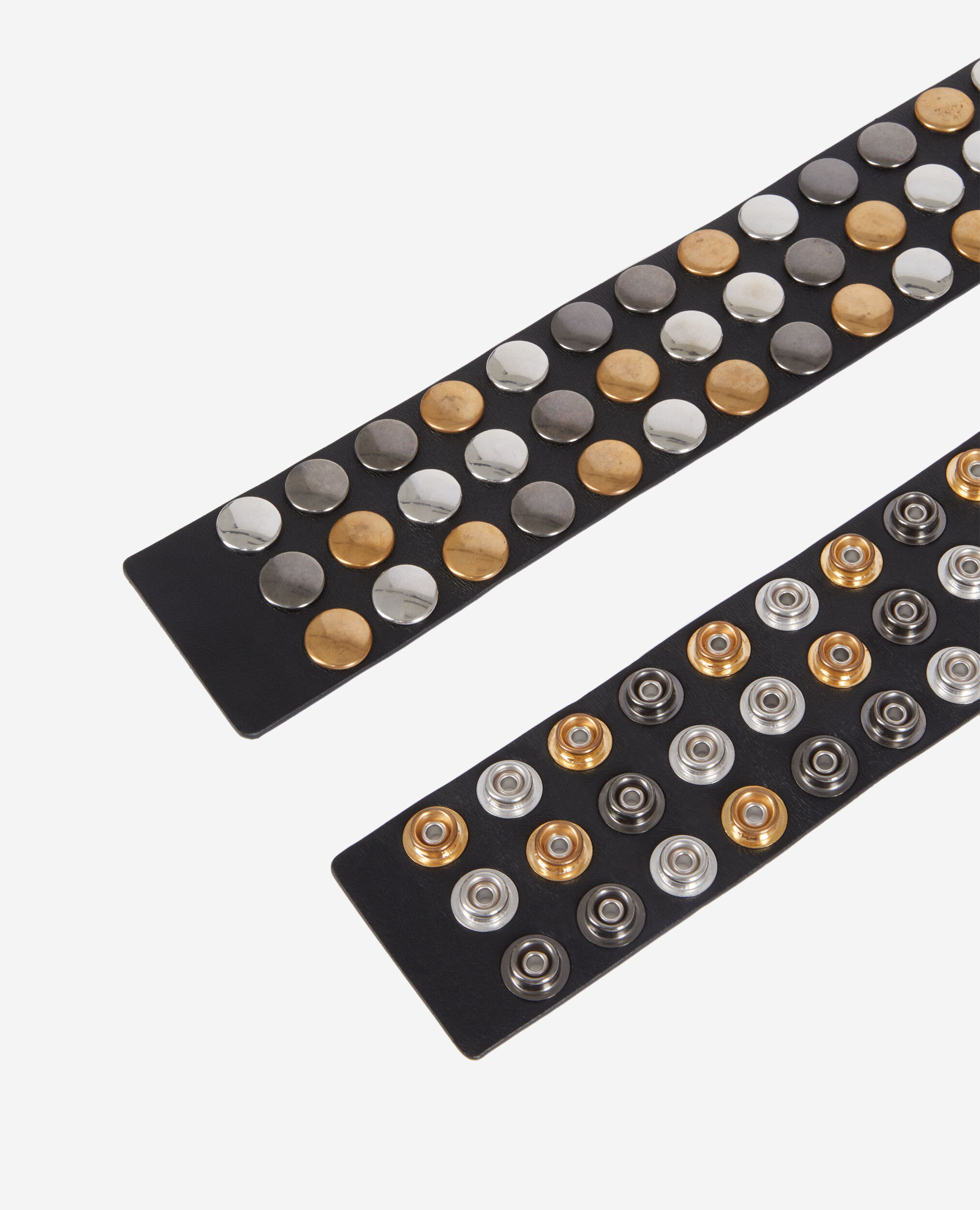 Ceinture large en cuir noir avec boutons pression