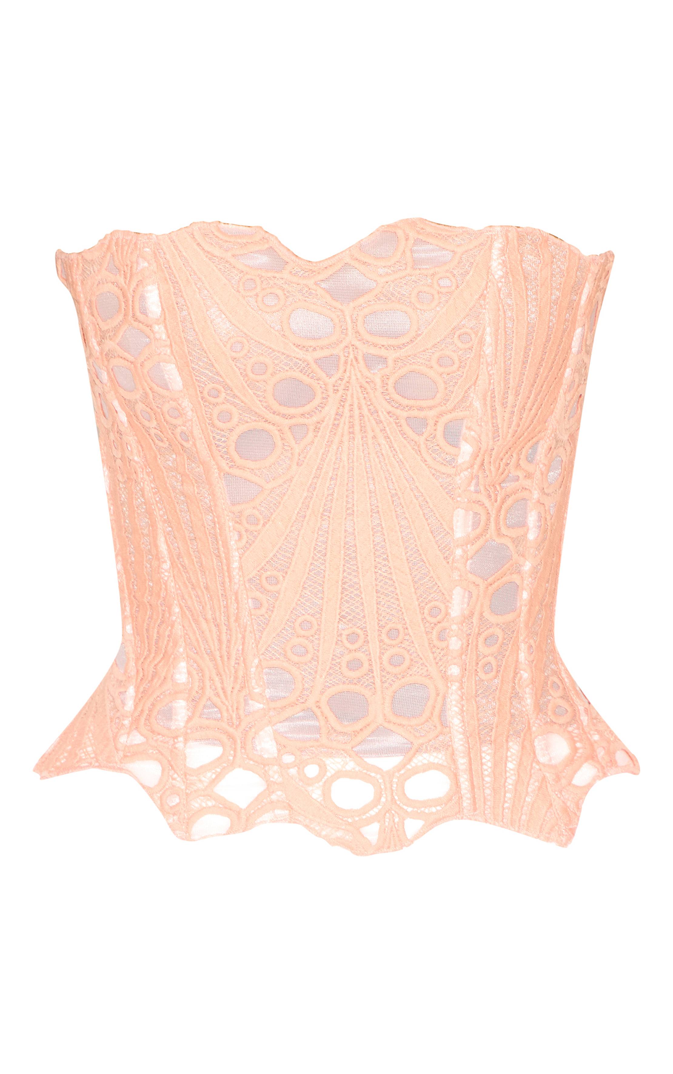 Pêche Corset En Dentelle Florale Transparente Texturée