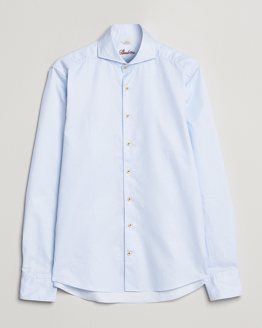 Stenströms Slimline Pinstriped Casual Shirt Light Blue