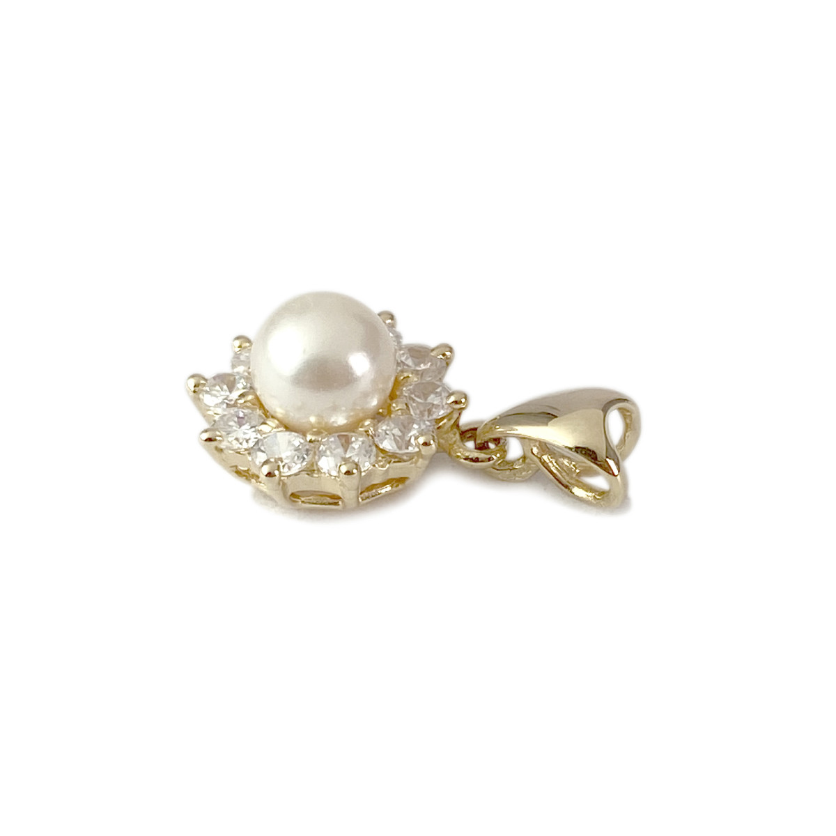 Pendentif d'occasion or 750 jaune zirconias perle d'imitation