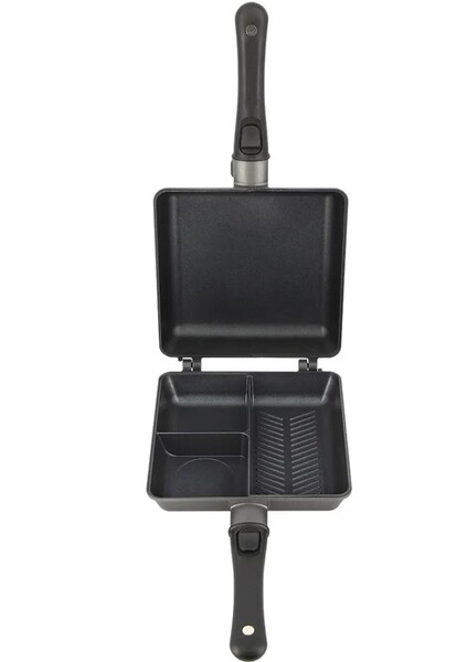 Poêle compartimentée NGT Dynamic Grill – 3 sections avec couvercle et poignées amovibles