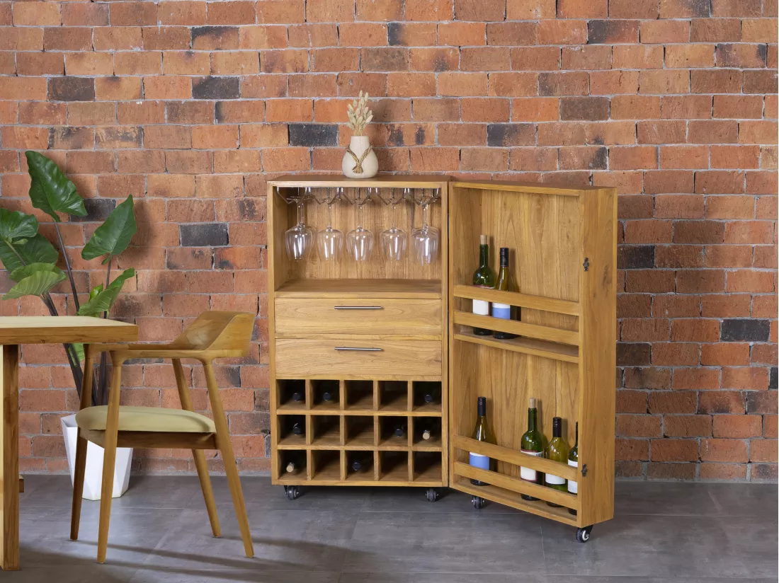 Armoire à vin et verres en bois de mindi - 15 casiers - L. 60 x P. 50 x H. 111 cm - COIMBRA