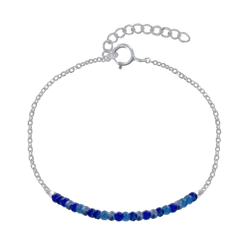 Bracelet Argent Chaine et Perles Facettées de Lapis Lazuli