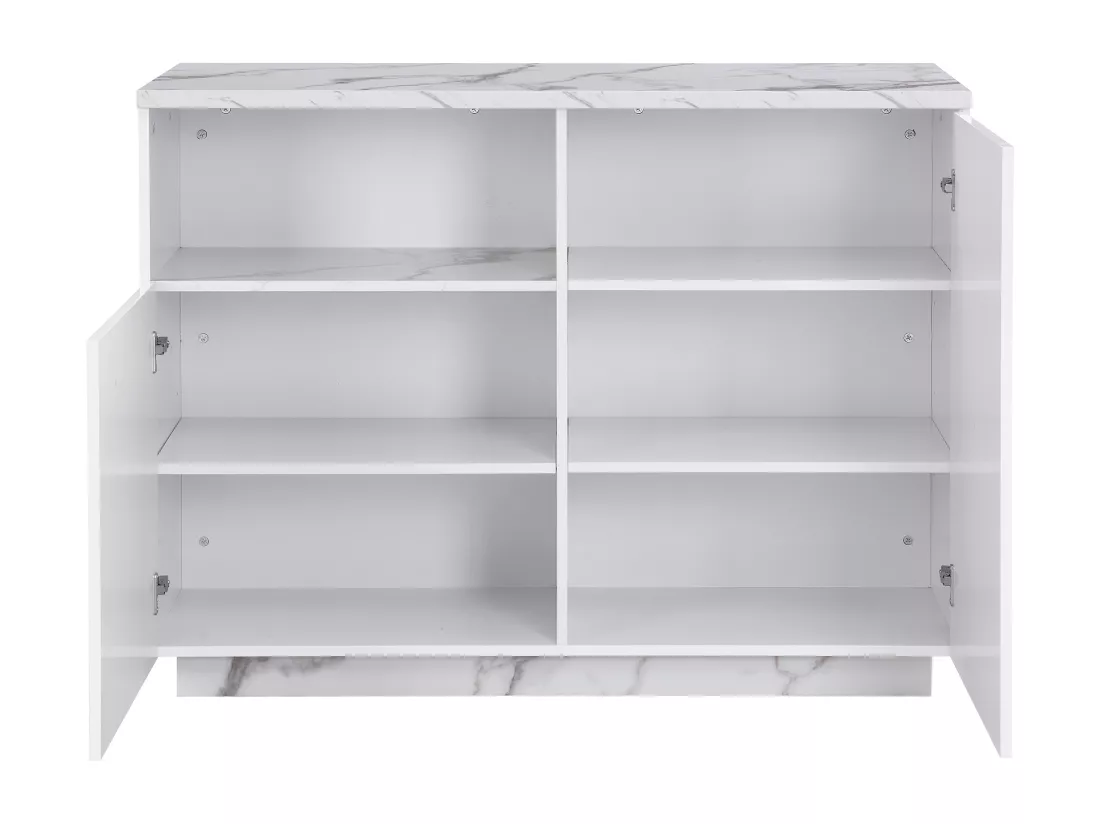 Ilot central de cuisine avec 2 portes et 1 niche en MDF - Effet marbre blanc - CORELINA