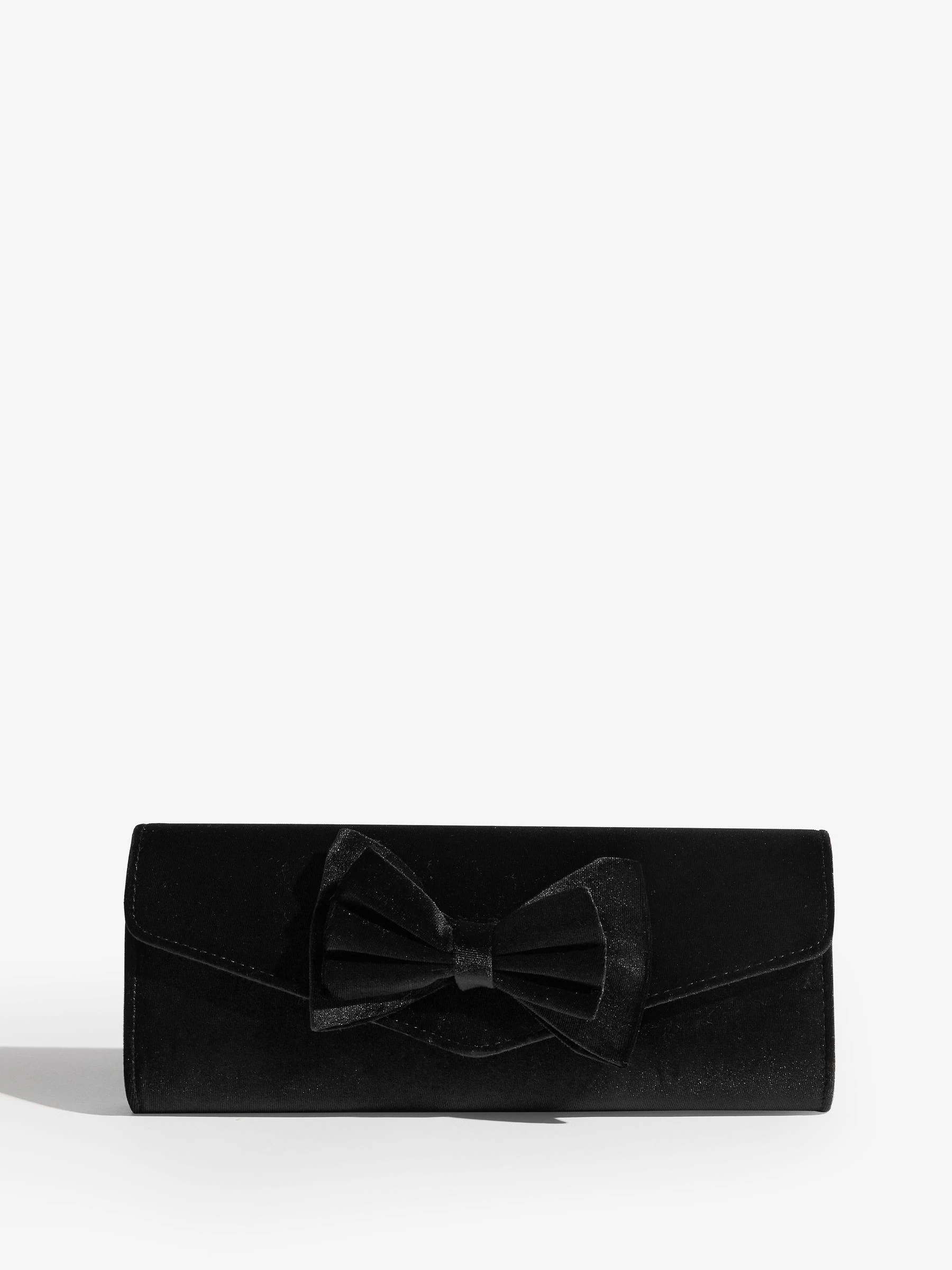 Zwart - Lipsy Velvet Bow Clutch Bag