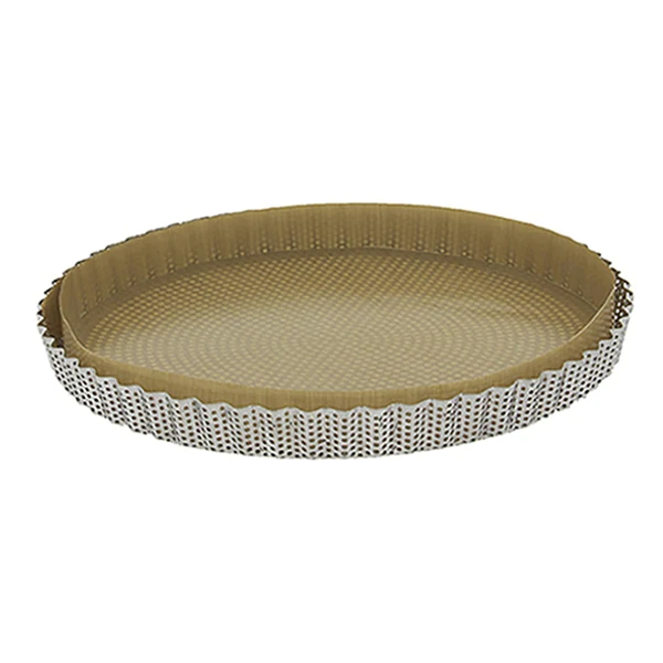 Moule à tarte amovible 28 cm inox perforé et feuille de cuisson antiad