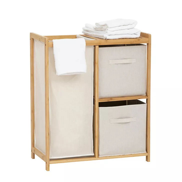 Meuble rangement 2 paniers et panier à linge (82 x H78,5 cm) Tidy Box Ecru