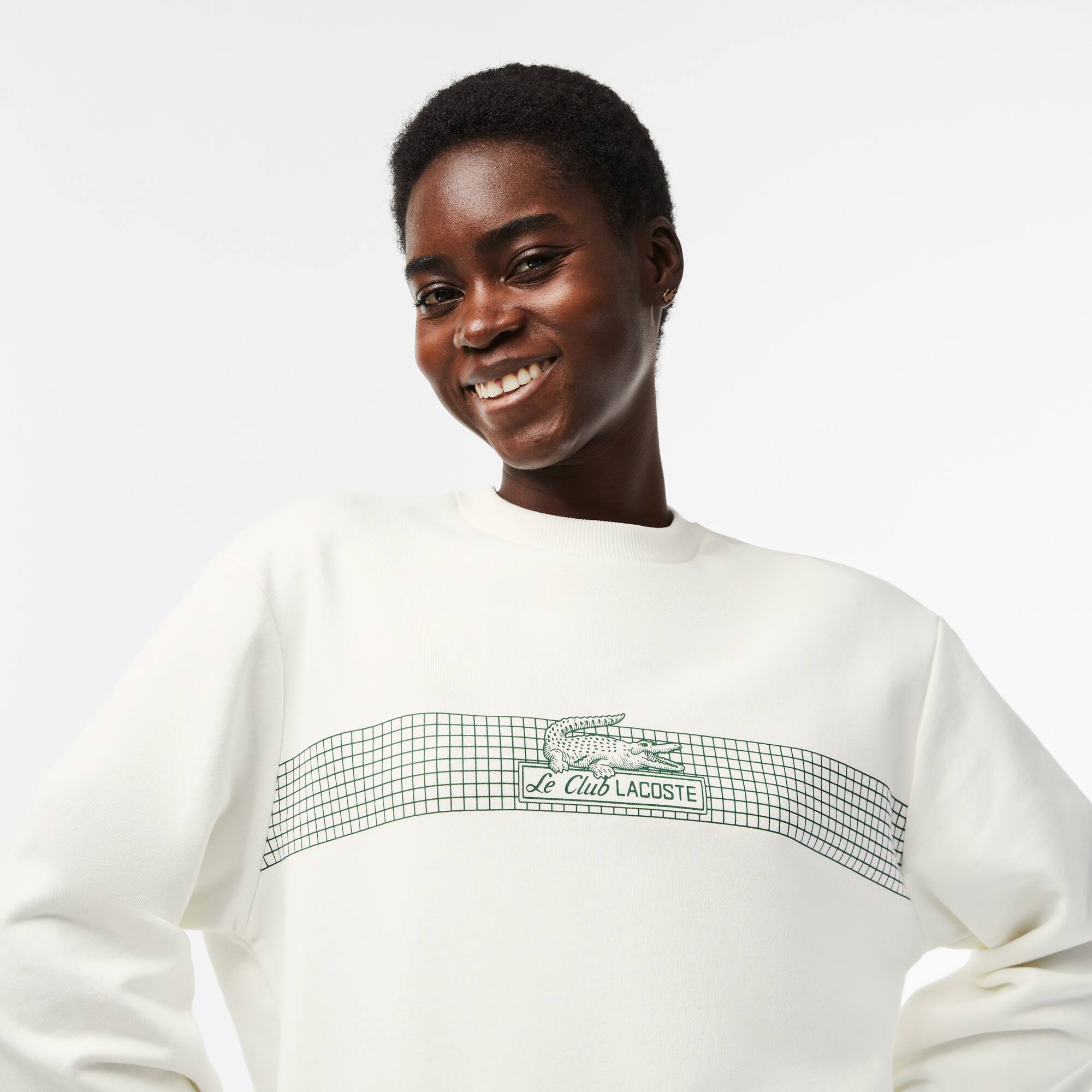 Damen LACOSTE Sweatshirt mit Rundhals und Tennisnetz-Aufdruck Sweatshirts - Weiss - Lacoste - Damen