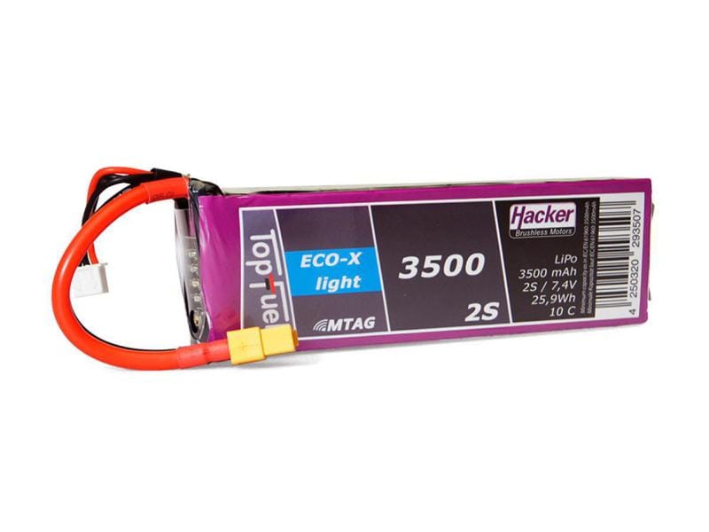 Hacker RC-Akku LiPo 3500 mAh 7.4 V 10C TopFuel ECO-X-Light 2S LiPo-Akku für Flugmodelle