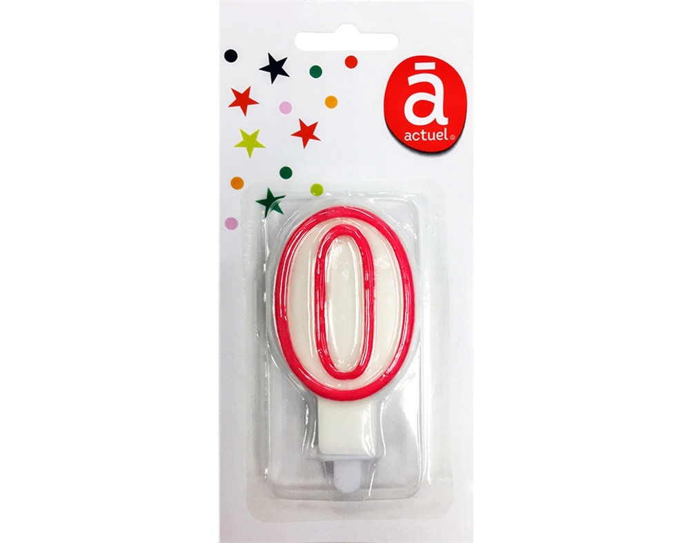 VELA DE ANIVERSÁRIO NÚMERO 0 ACTUEL BRANCO COM REBORDO ROSA