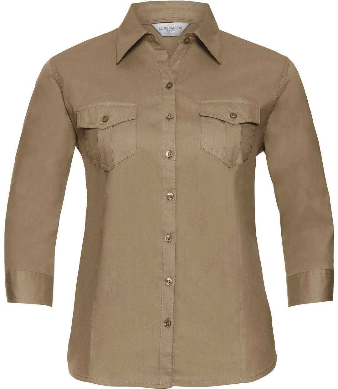 Chemise manches longues retroussables - R-918F-0 - beige khaki - femme