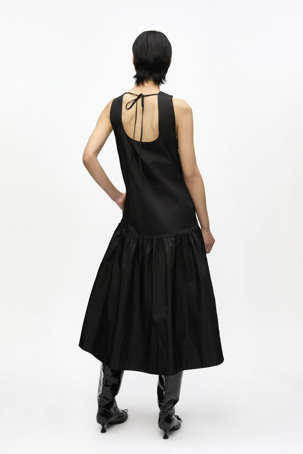 Ganni Duchesse Nylon Midi Dress Black